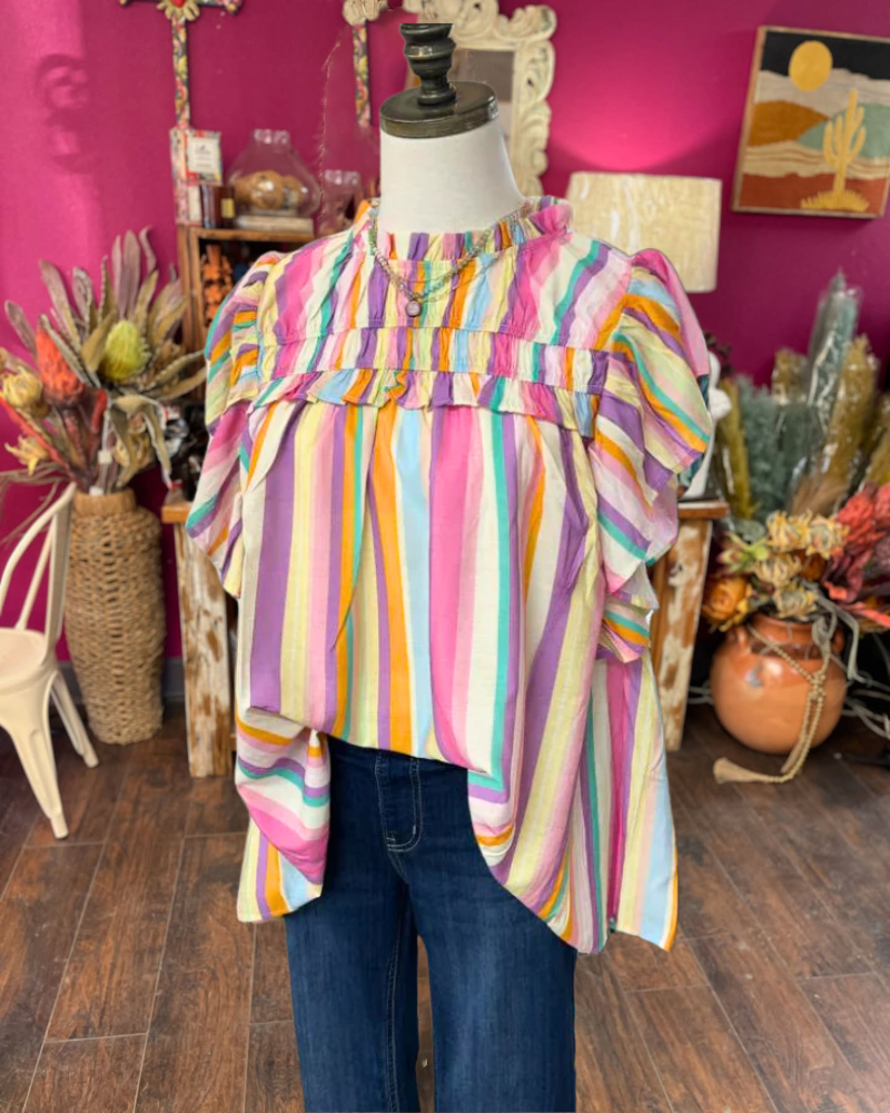 Rainbow Striped Ruffled Top