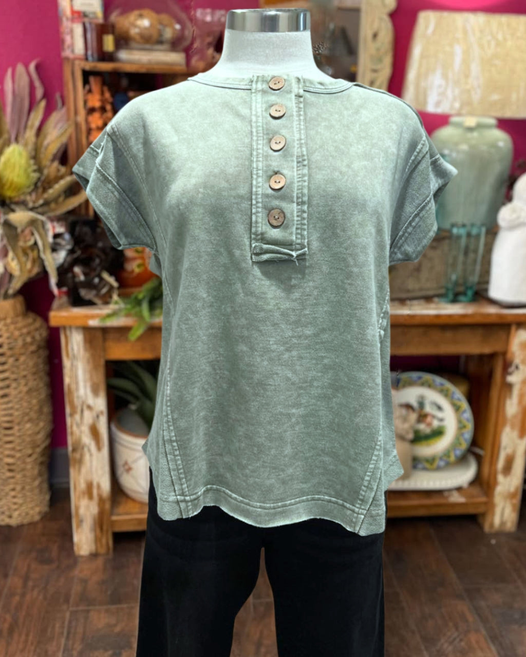 Washed Button Cotton Tee