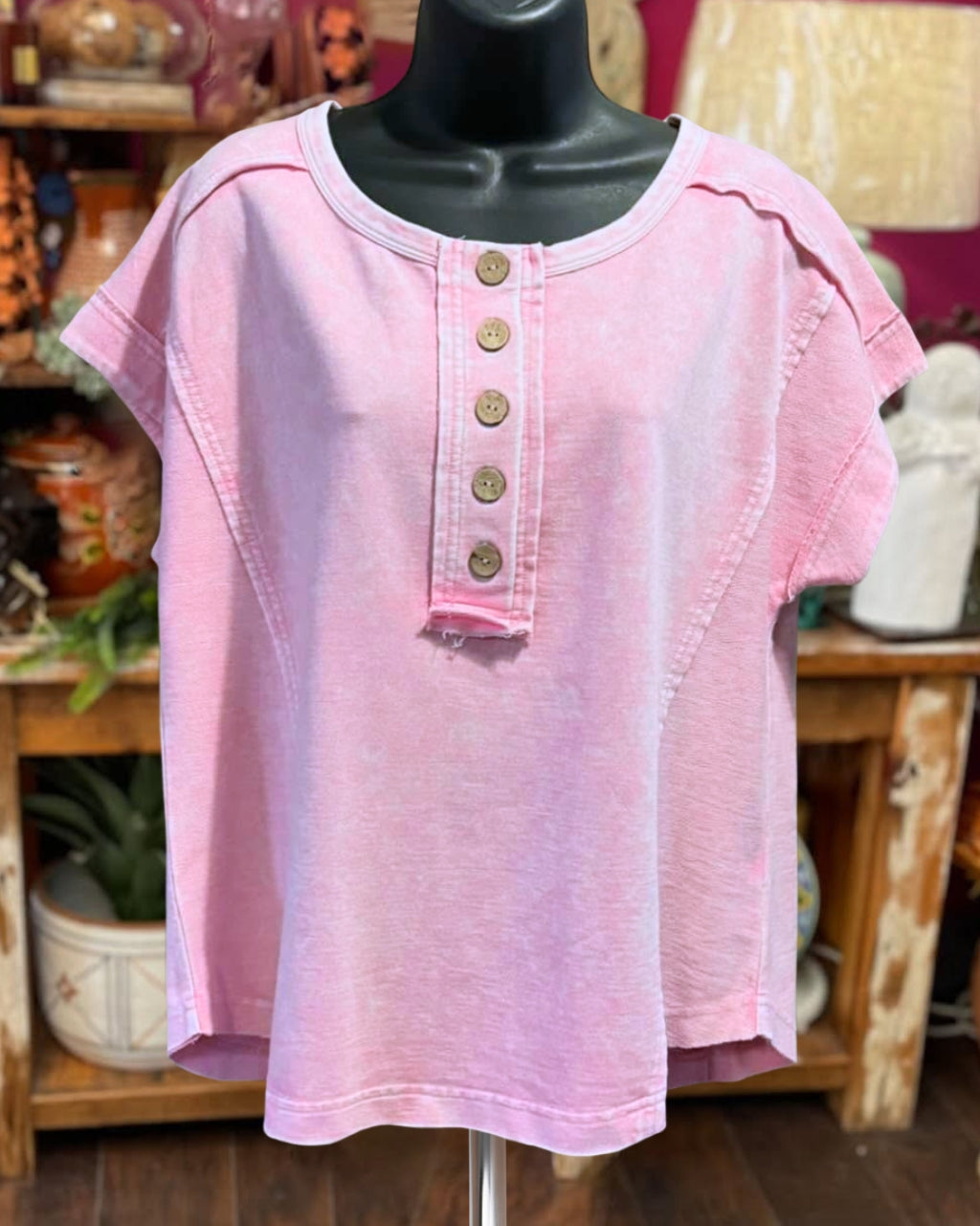 Washed Button Cotton Tee