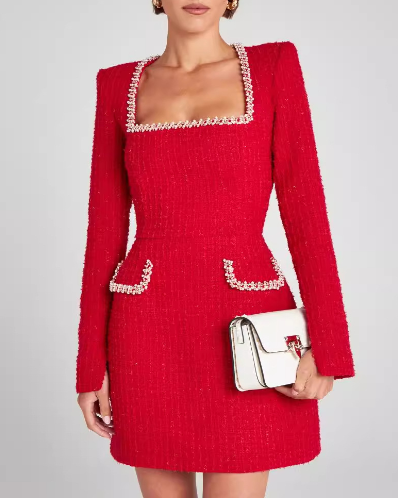 Elegant Square Neck Mini Dress