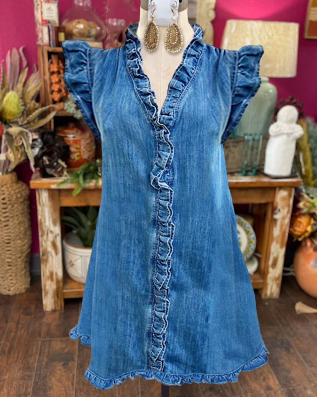 Cute Ruffled Denim Mini Dress