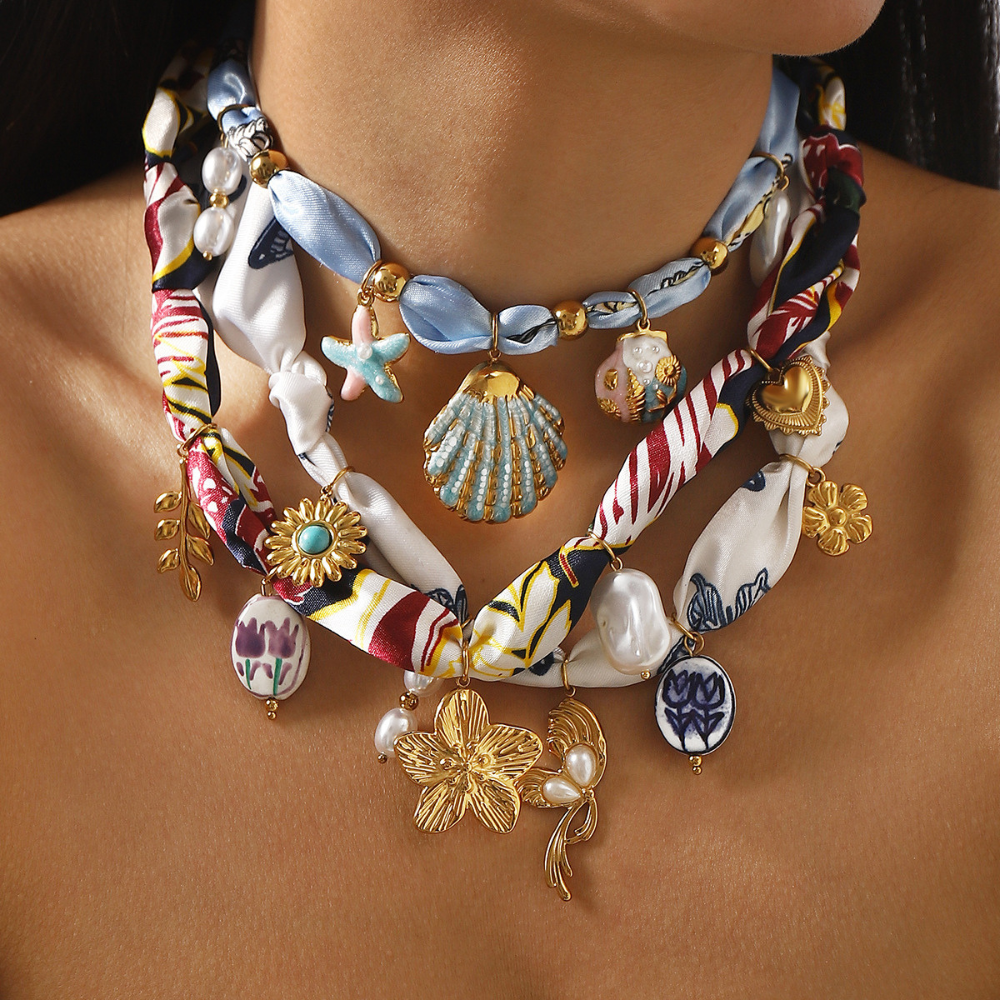 Floral Ceramic Ribbon Necklace