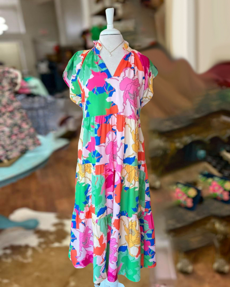 Bright Abstract Colorblock Midi Dress
